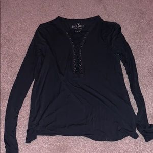 American Eagle dark gray lace up shirt.